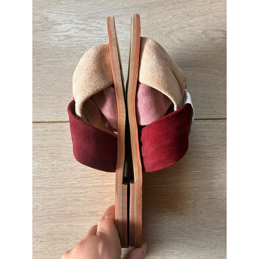Free People Women Suede Twisted Slide Sandals Burgundy Tan Mauve Flat 36 NEW